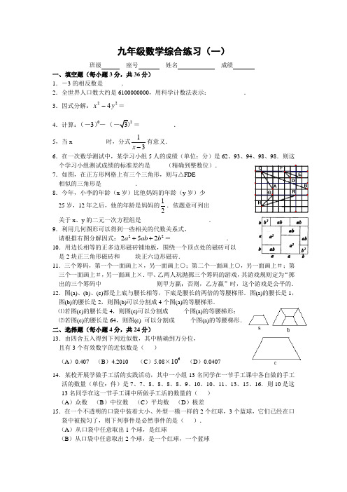 广东华师附中实验学校中考数学模拟题及答案