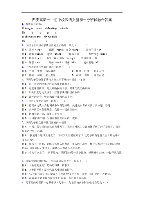 西安高新一中初中校区语文新初一分班试卷含答案