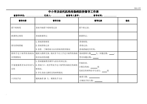 学校幼儿园传染病防控督导表