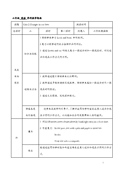 上海教育版英语六年级下册Unit 2《Changes in our lives》word教案