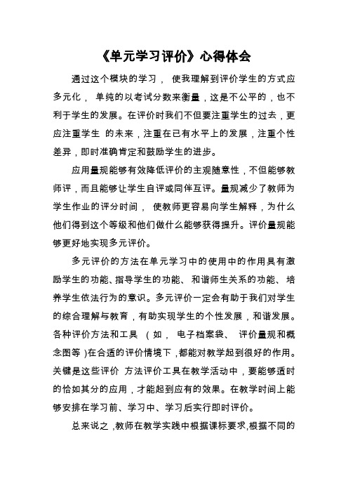 《单元学习评价》心得体会