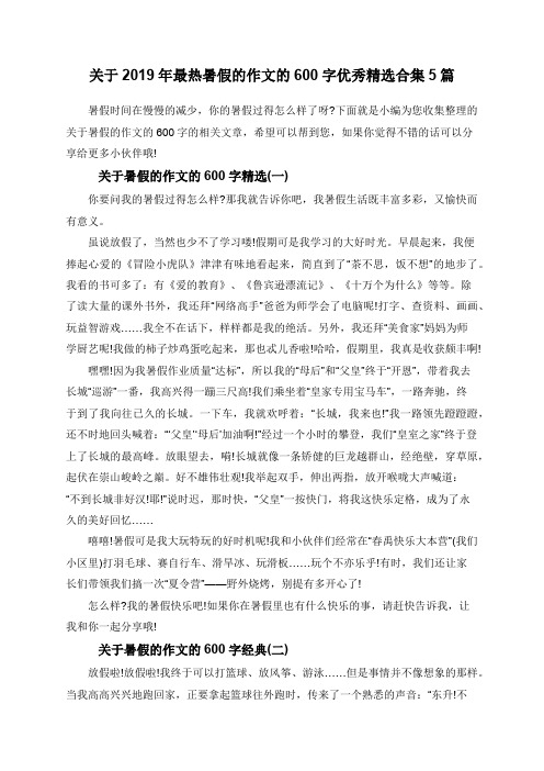 关于2019年最热暑假的作文的600字优秀精选合集5篇