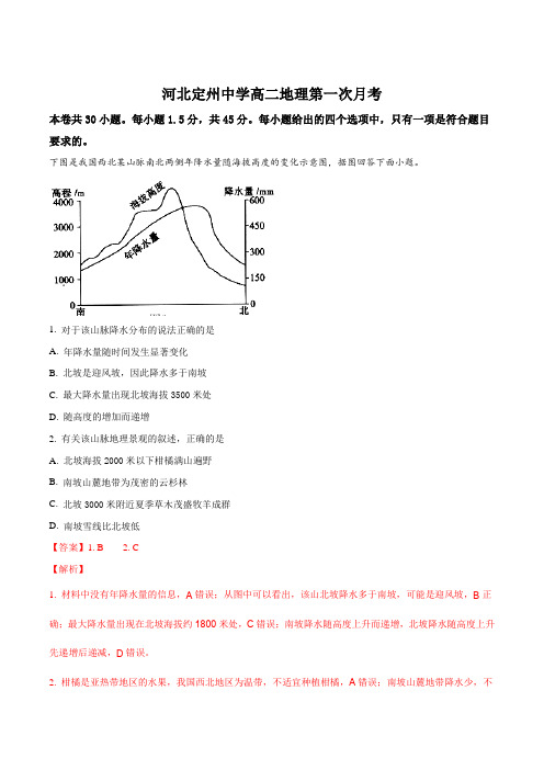 【全国百强校】河北省定州中学2017-2018学年高二(承智班)下学期第一次月考地理试题(解析版)