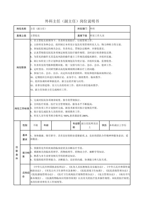 外科主任(副主任)岗位说明书