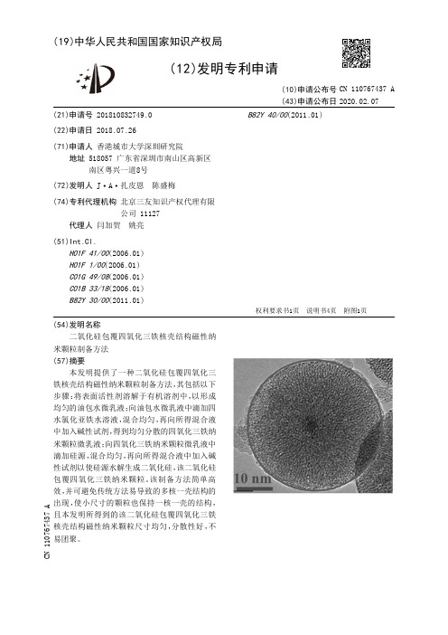 二氧化硅包覆四氧化三铁核壳结构磁性纳米颗粒制备方法[发明专利]