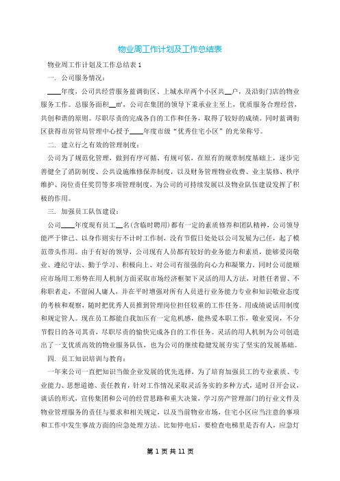 物业周工作计划及工作总结表