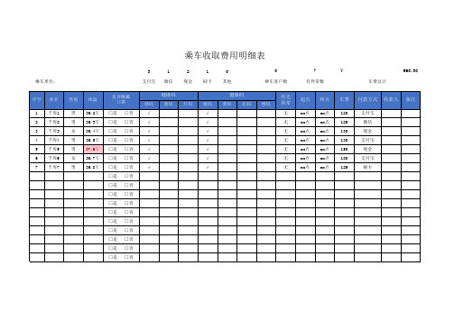 乘车收取费用明细表Excel模板