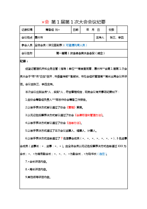 ×会 第1届第1次大会会议纪要参考