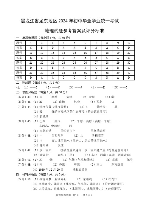 2024年龙东中考地理参考答案