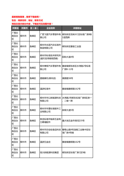 新版广西壮族自治区柳州市鱼峰区标准件企业公司商家户名录单联系方式地址大全25家