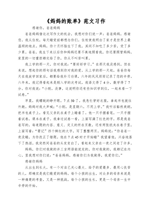 《妈妈的账单》范文习作