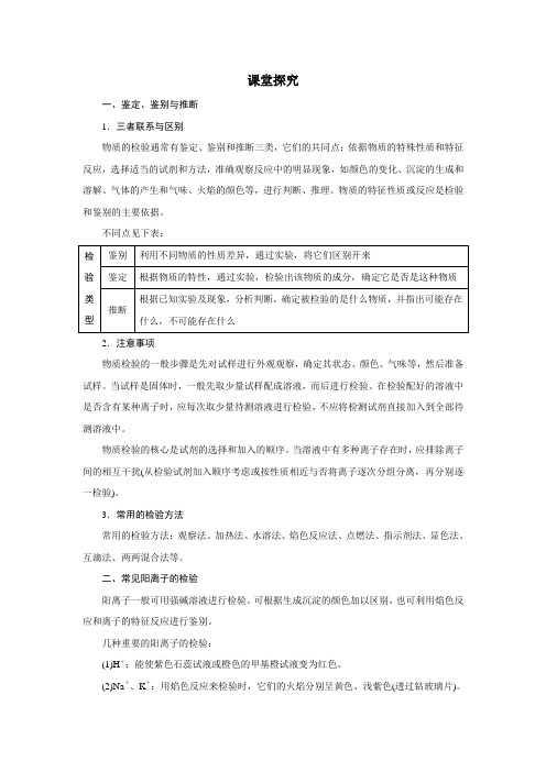 化学选修6学案：课堂探究 第三单元课题一 物质的检验 