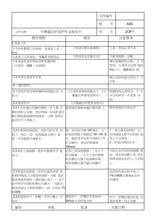 中频炉筑炉作业指导书