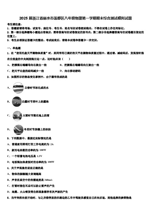 2025届浙江省丽水市莲都区八年级物理第一学期期末综合测试模拟试题含解析