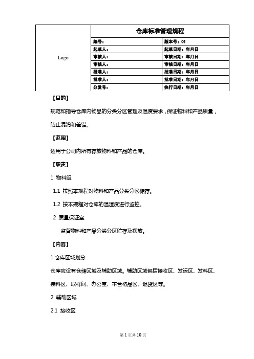 (精品)2019年制药行业仓库标准管理规程(实用版)