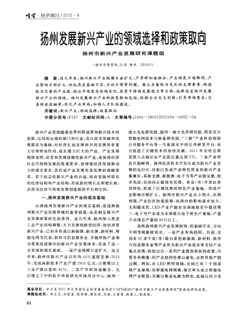 扬州发展新兴产业的领域选择和政策取向