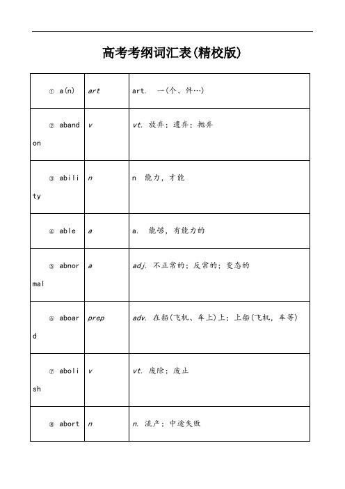 2020高考英语考纲词汇表(精校版)-中英