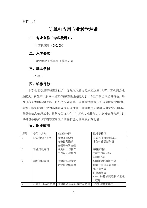 计算机应用专业教学标准