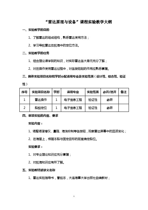 雷达原理与设备课程实验教学大纲