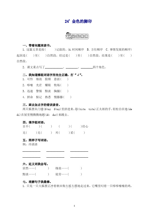 【精校】六年级语文上册 《金色的脚印》课时测评   新统编教材(部编版).doc