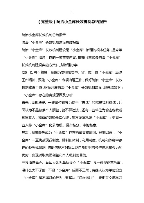 完整版防治小金库长效机制总结报告