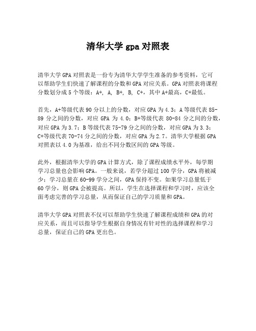 清华大学gpa对照表