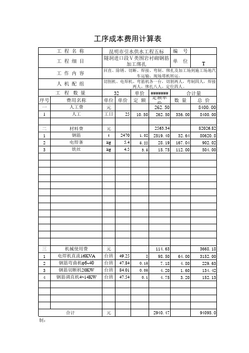 引水隧道工序单价分析表