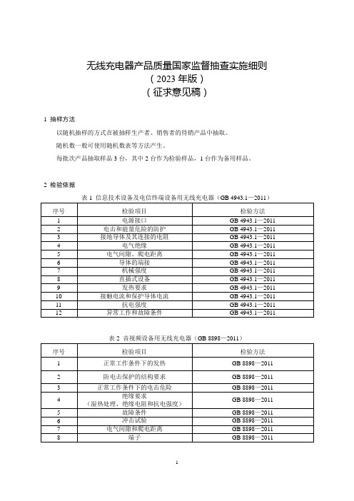 《无线充电器产品质量国家监督抽查实施细则(2023年版)》(征求意见稿)