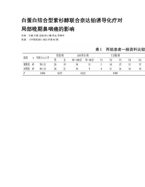 白蛋白结合型紫杉醇联合奈达铂诱导化疗对局部晚期鼻咽癌的影响