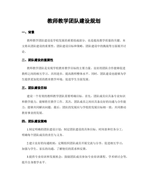 教师教学团队建设规划