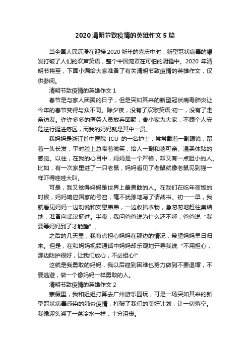 2020清明节致疫情的英雄作文5篇