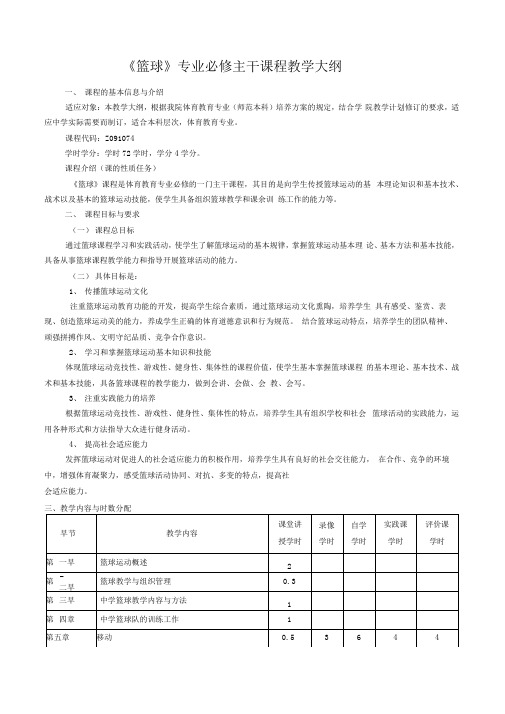 篮球专业必修主干课程教学大纲