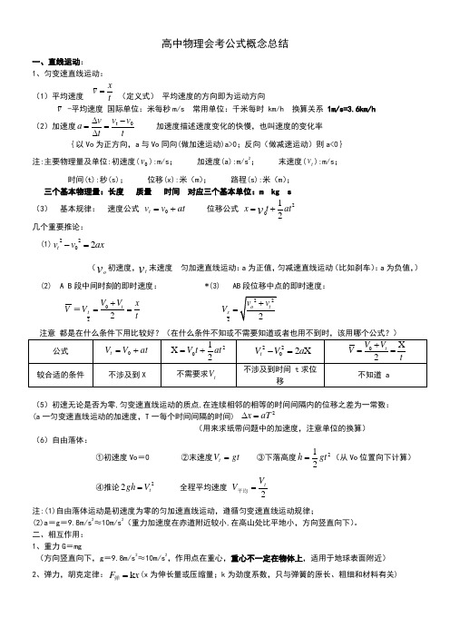 高中物理会考(学业水平考试)公式及知识点总结(呕心沥血之作,祝大家人人有A)