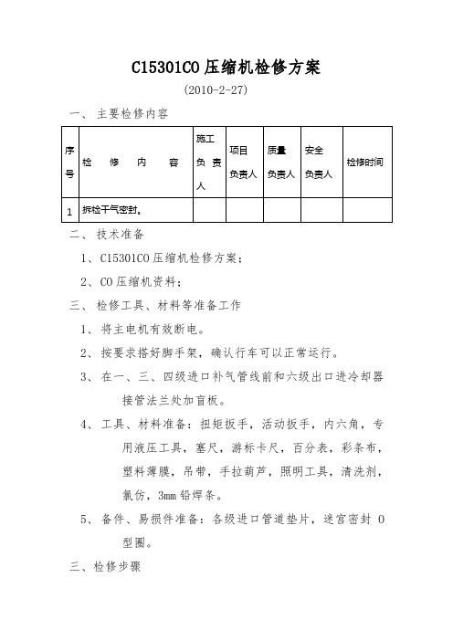 c15301co压缩机干气密封检修方案