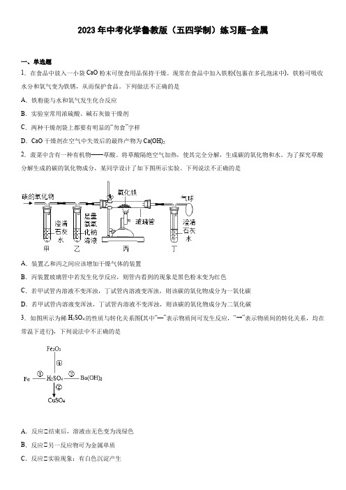 中考化学鲁教版(五四学制)练习题金属