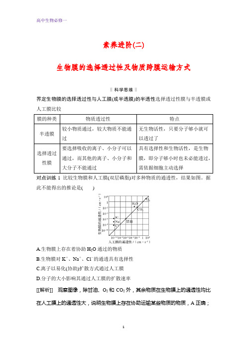 高中生物必修1：第4章  素养进阶  生物膜的选择透过性及物质跨膜运输方式