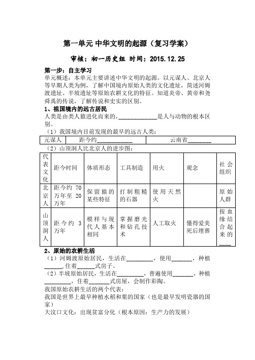 第一单元 中华文明的起源(复习学案)