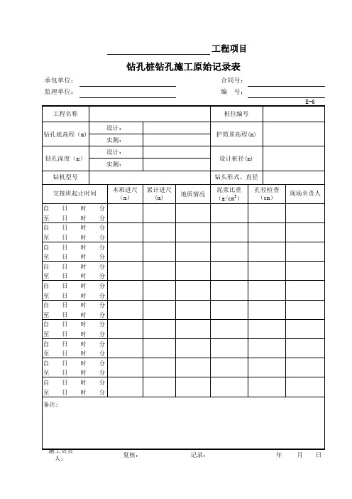 E-6  钻孔桩钻孔施工原始记录表