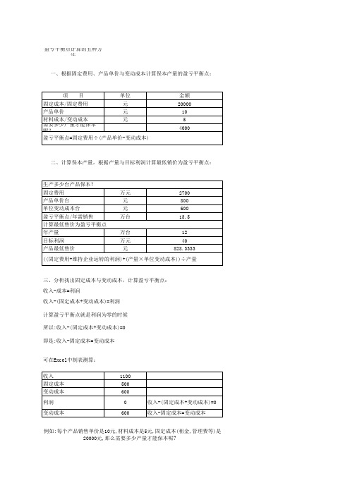 盈亏平衡分析方法