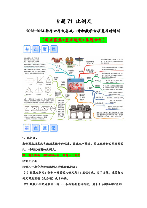 专题71-比例尺(考点聚焦+重点速记+真题专练)-六年级数学复习(通用版)