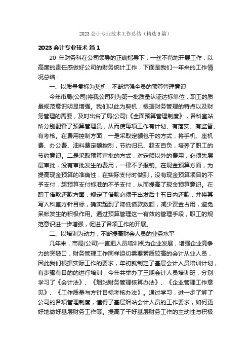 2023会计专业技术工作总结（精选5篇）