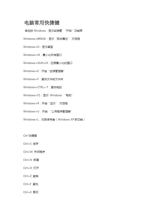 电脑常用快捷键