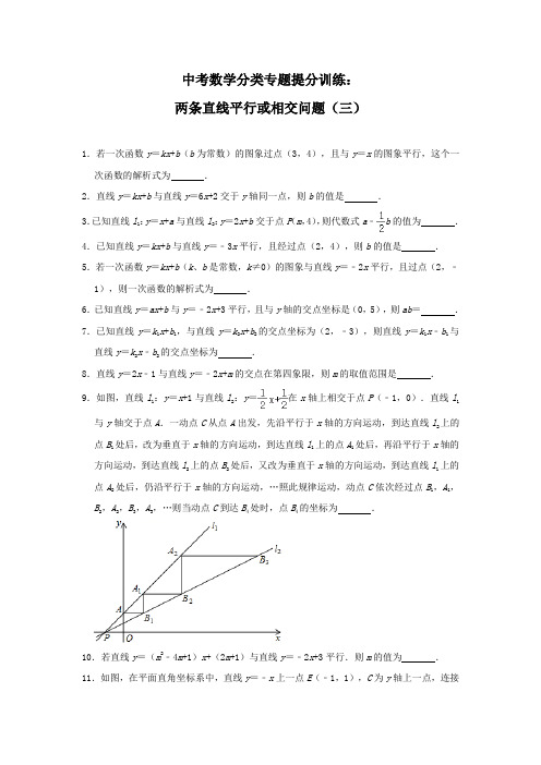 中考数学分类专题提分训练：两条直线平行或相交问题(三)【有解析】