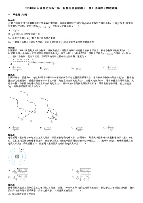 2024届山东省泰安市高三第一轮复习质量检测(一模)理科综合物理试卷