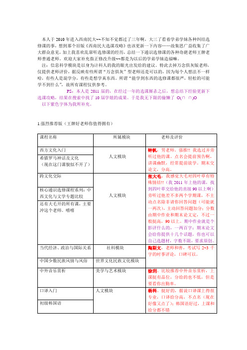 西南民大选课指南2012最新版(修订版)