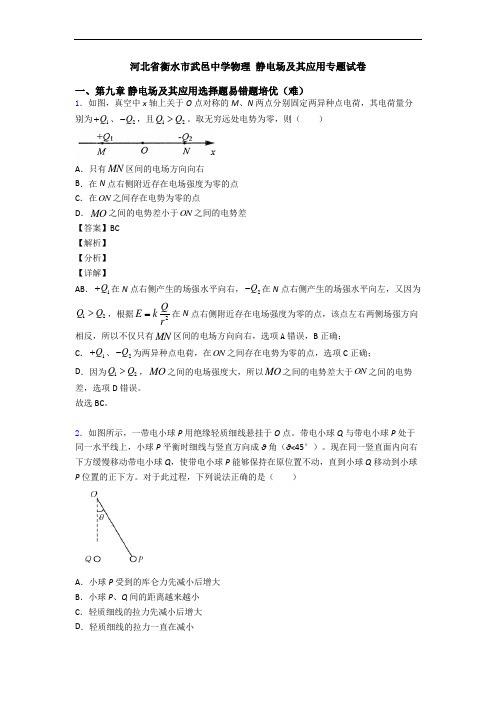 河北省衡水市武邑中学物理 静电场及其应用专题试卷