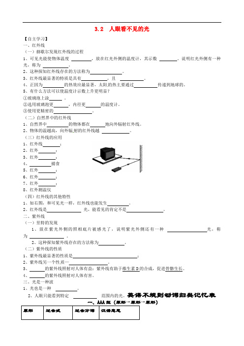  八年级物理上册 3.2 人眼看不见的光学案  苏科版