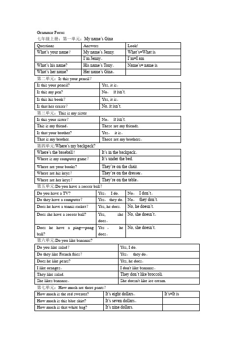 初中英语全部Grammar Focus