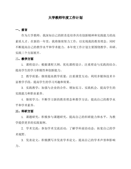 大学教师年度工作计划