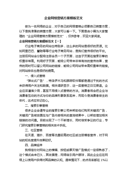 企业网络营销方案模板范文